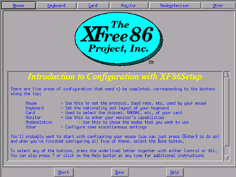 Startbildschirm von XF86Setup