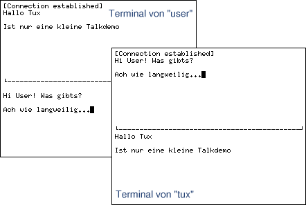 Die talk-Fenster von 'user' und 'tux'